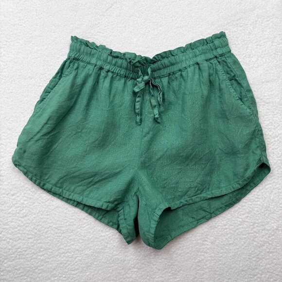 Faherty Laguna 100% Linen Elastic Tie Waist Shorts Pockets Green Beachy Womens S - Picture 4 of 10